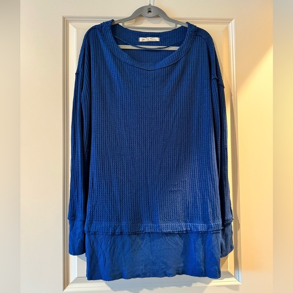 Free People We the Free North Shore Thermal Tunic Blue Waffle Long Sleeve Small - Picture 1 of 3
